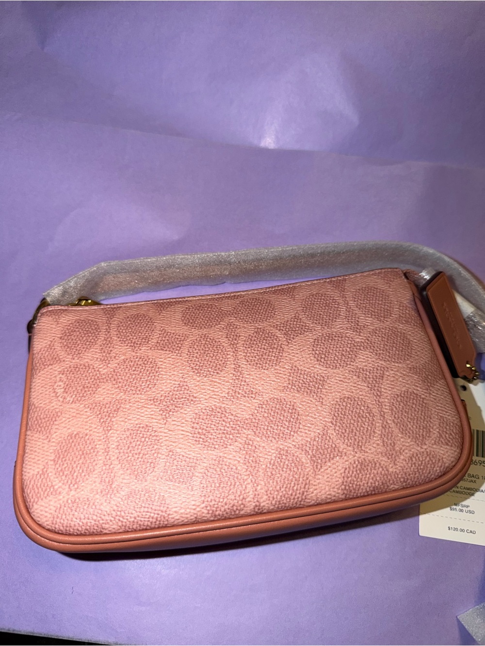 Coach CC Plaza Bag 18 – Melon Pink (Signature Canvas + Leather Trim)